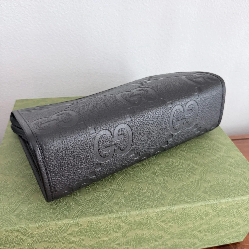 Gucci Mens GG Black Grained Leather Pouch Clutch Bag 739490